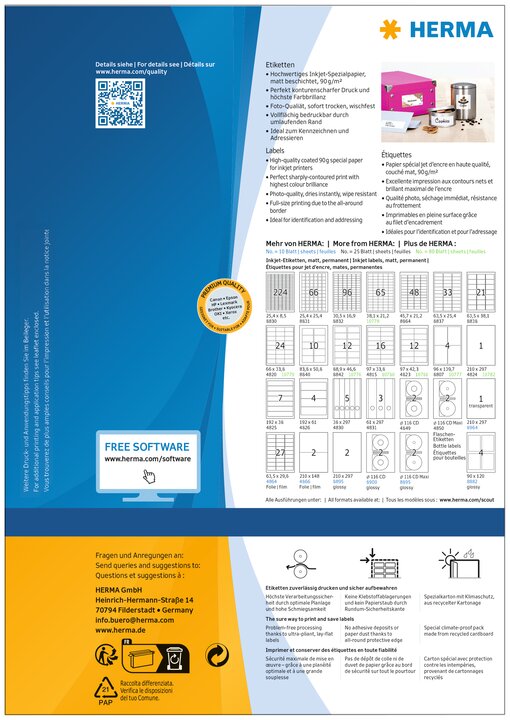 Inkjet labels A4, 97 x 33.8 mm, white, permanent adhesion