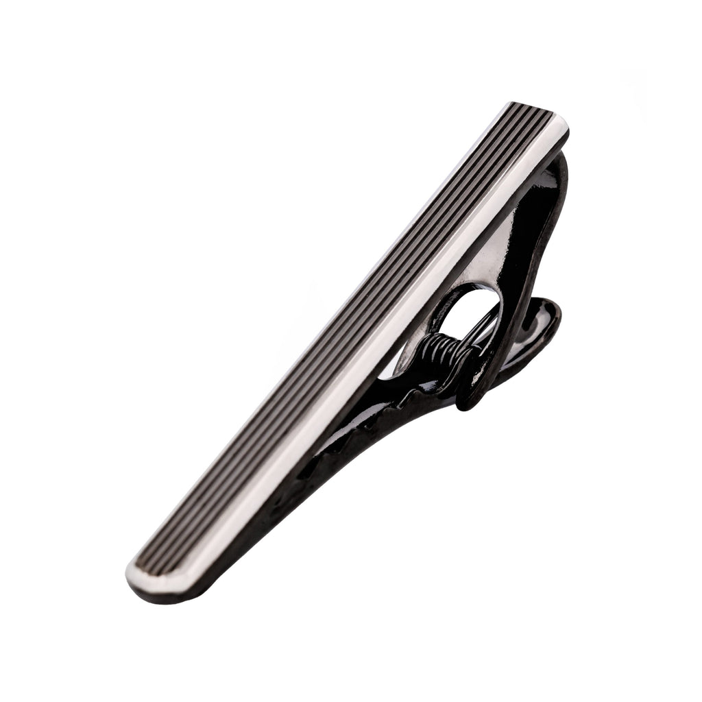Gun Metal Ribbed Plated Tie Bar