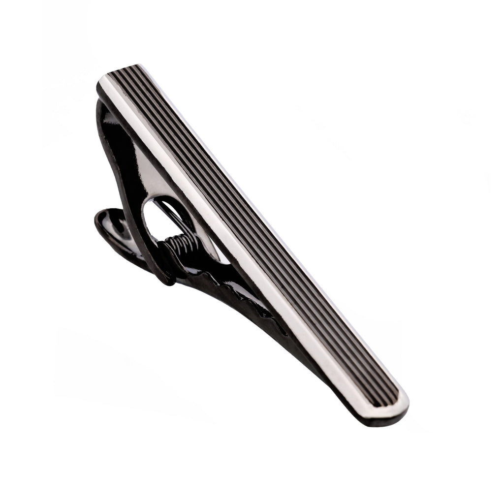 Gun Metal Ribbed Plated Tie Bar