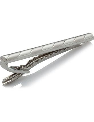 Rhodium & Brushed Striped Plated Tie Bar