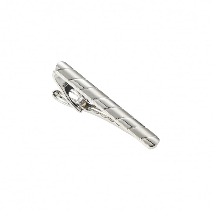 Rhodium & Brushed Striped Plated Tie Bar