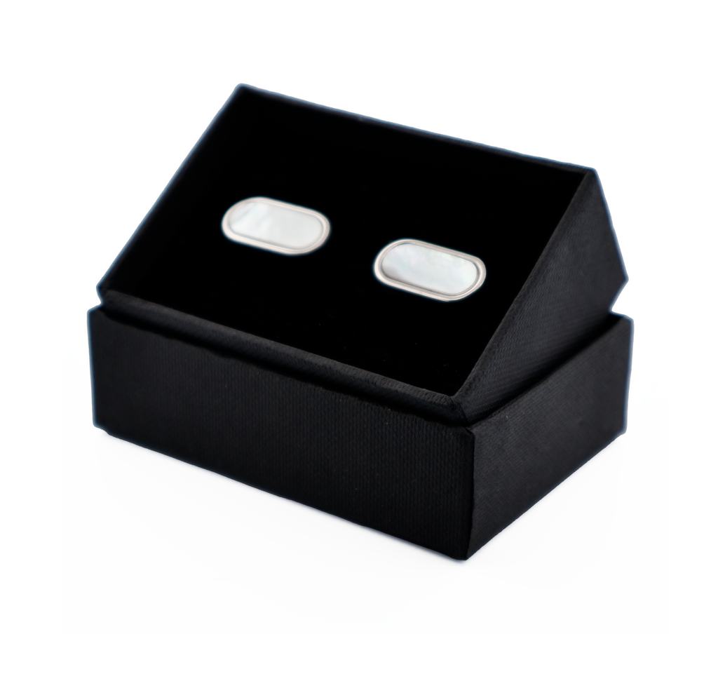 Rhodium Plated Pill Shape Mop Cufflinks