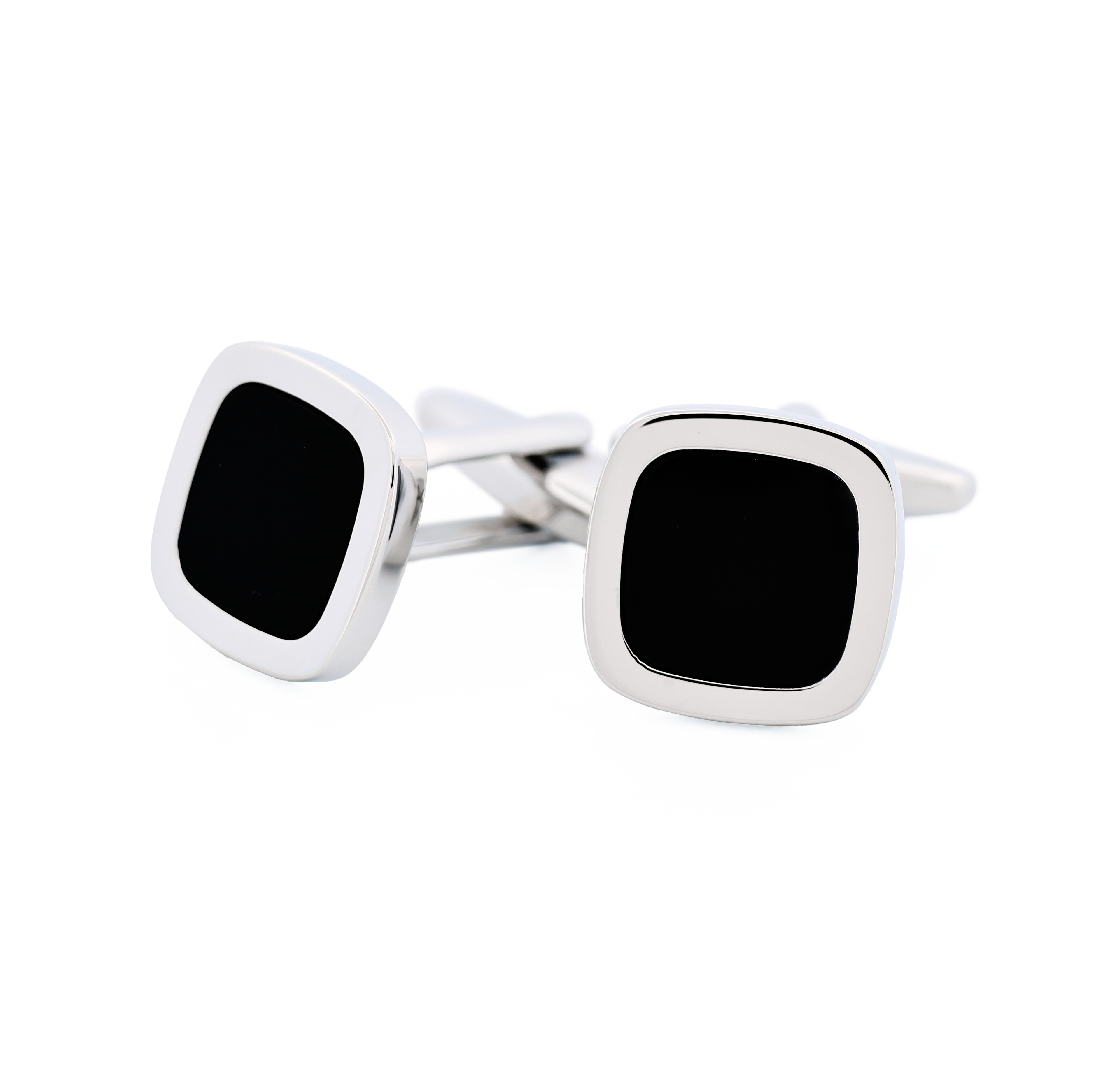 Rhodium plated/Black inlay Cushion shape Cufflinks