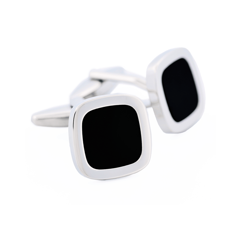 Rhodium plated/Black inlay Cushion shape Cufflinks