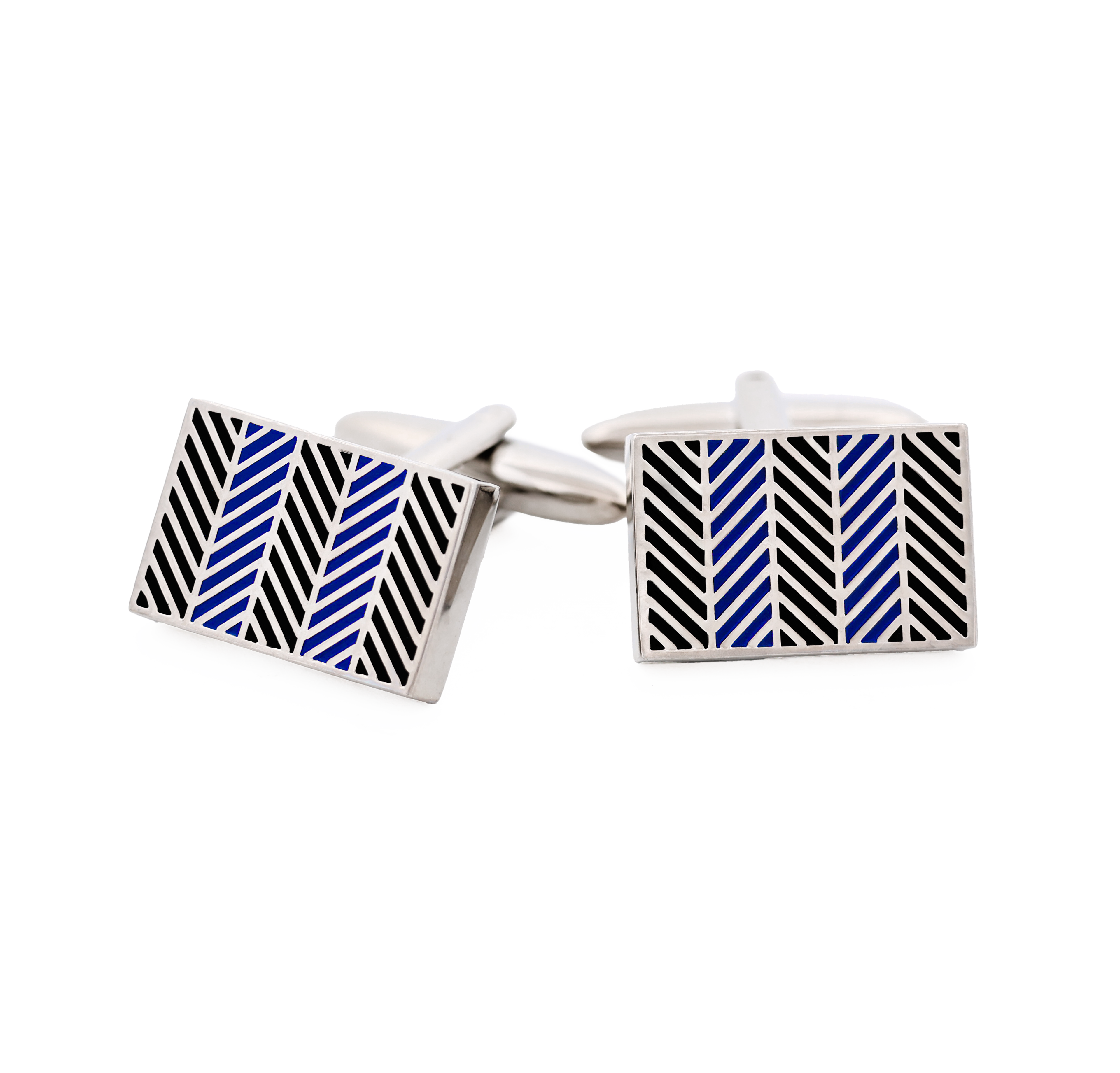 Rhodium Blue Herringbone Cufflinks