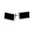 Rhodium Rectangle Black Cufflinks