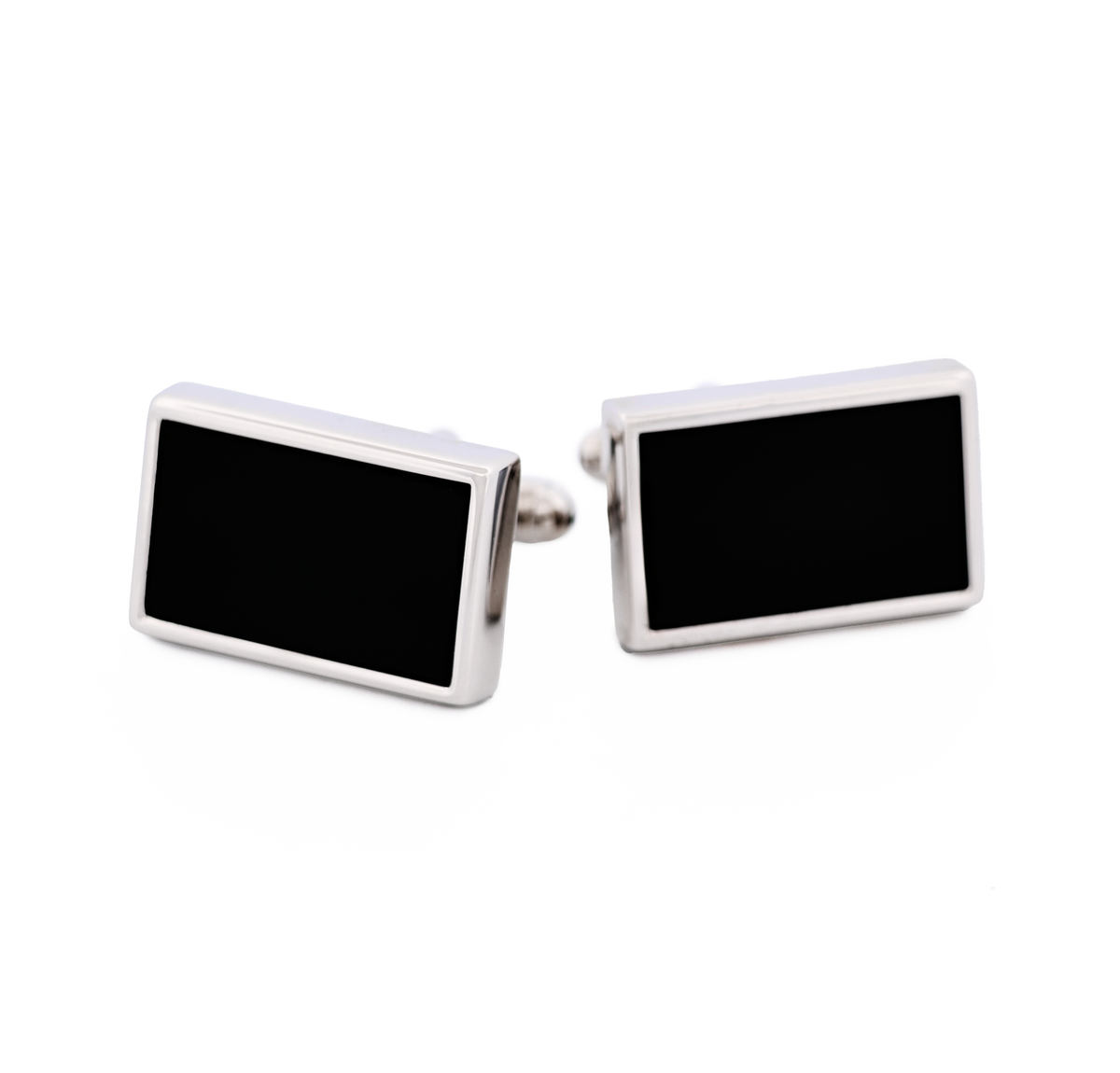 Rhodium Rectangle Black Cufflinks
