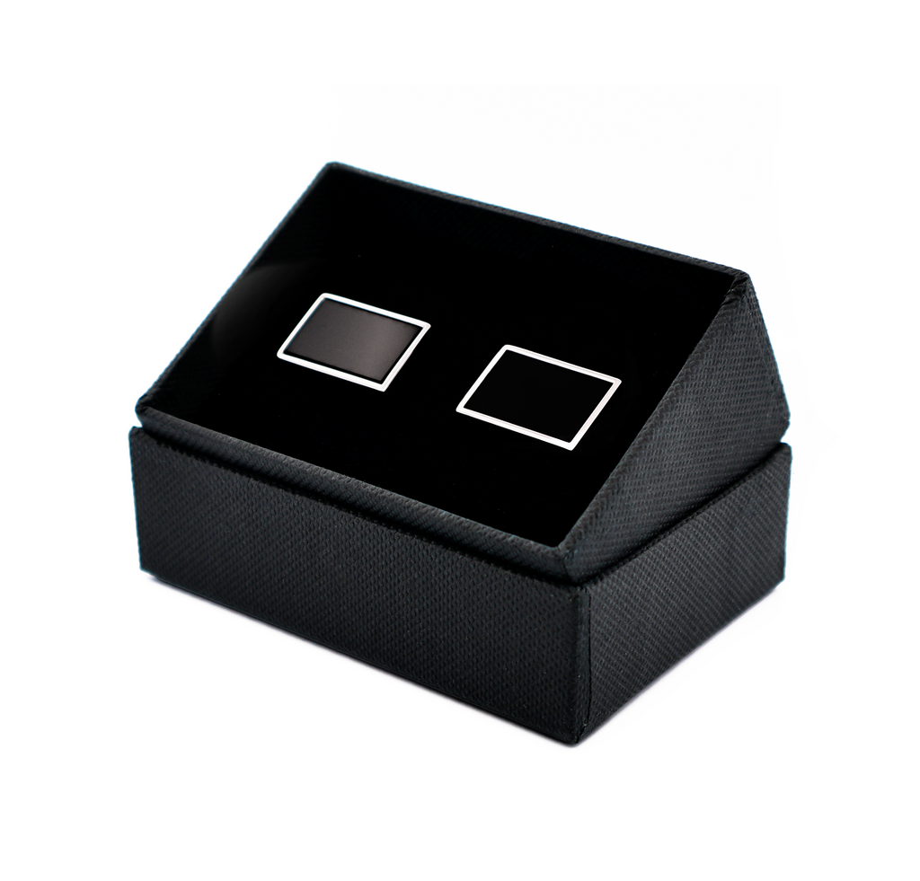 Rhodium Rectangle Black Cufflinks
