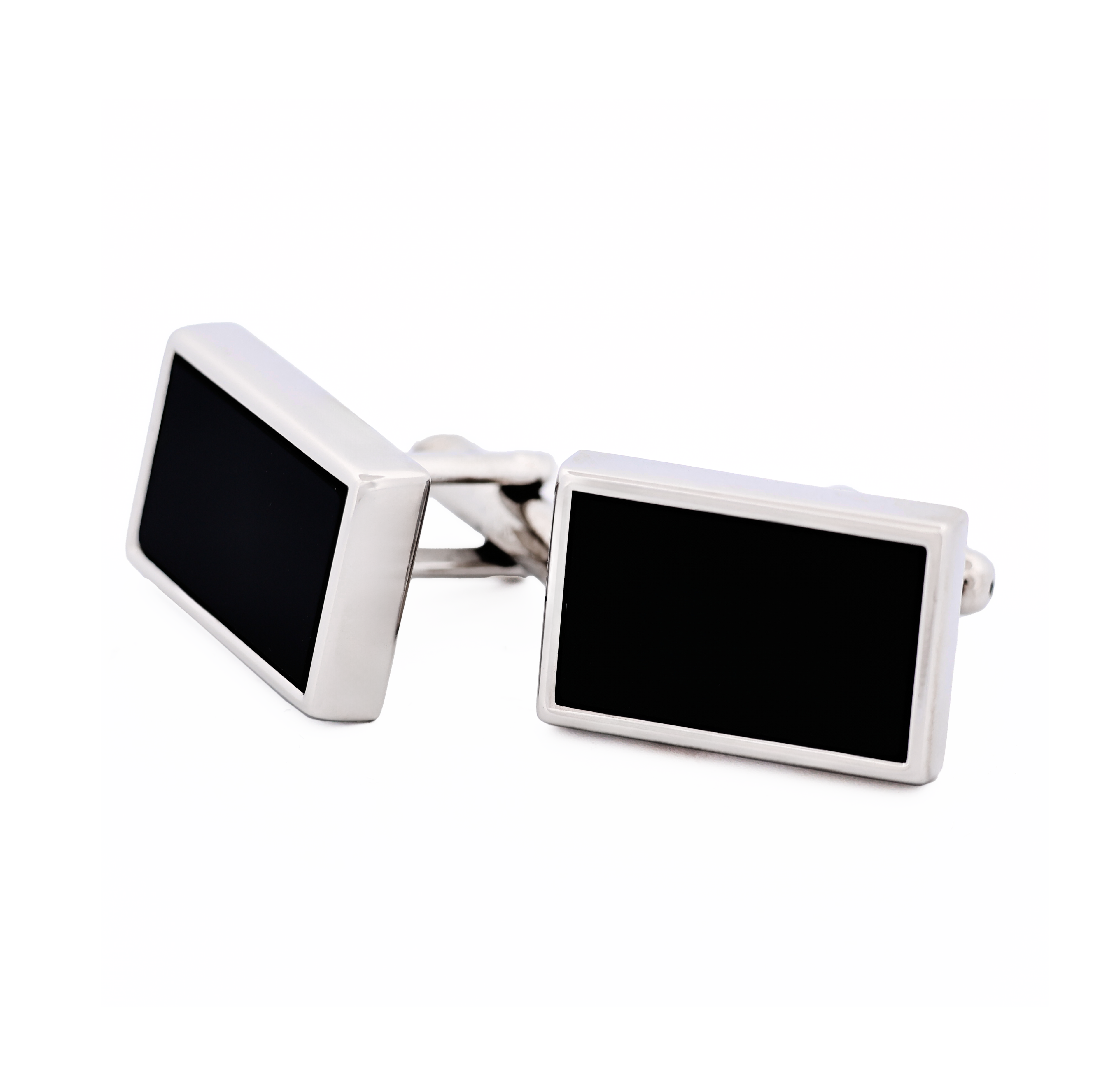 Rhodium Rectangle Black Cufflinks