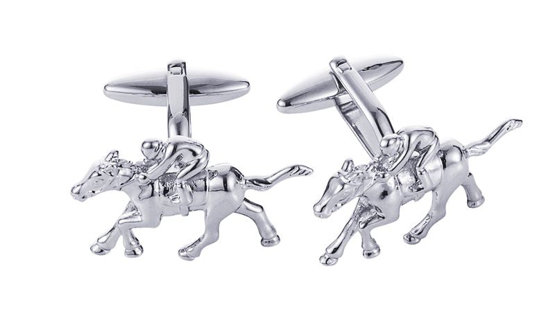 Rhodium Plated Jockey on Horse Cufflinks