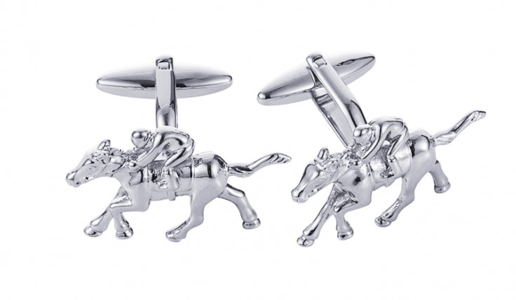 Rhodium Plated Jockey on Horse Cufflinks