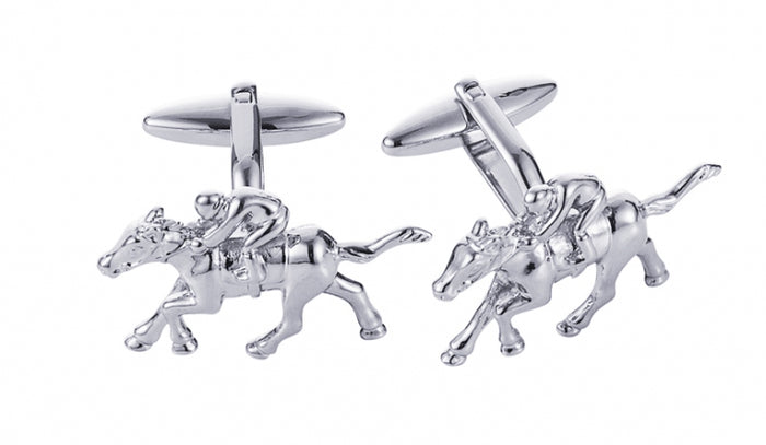 Rhodium Plated Jockey on Horse Cufflinks