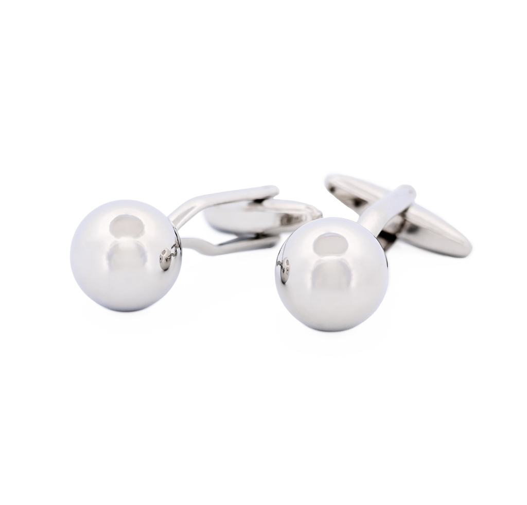 Rhodium Round Ball Cufflinks