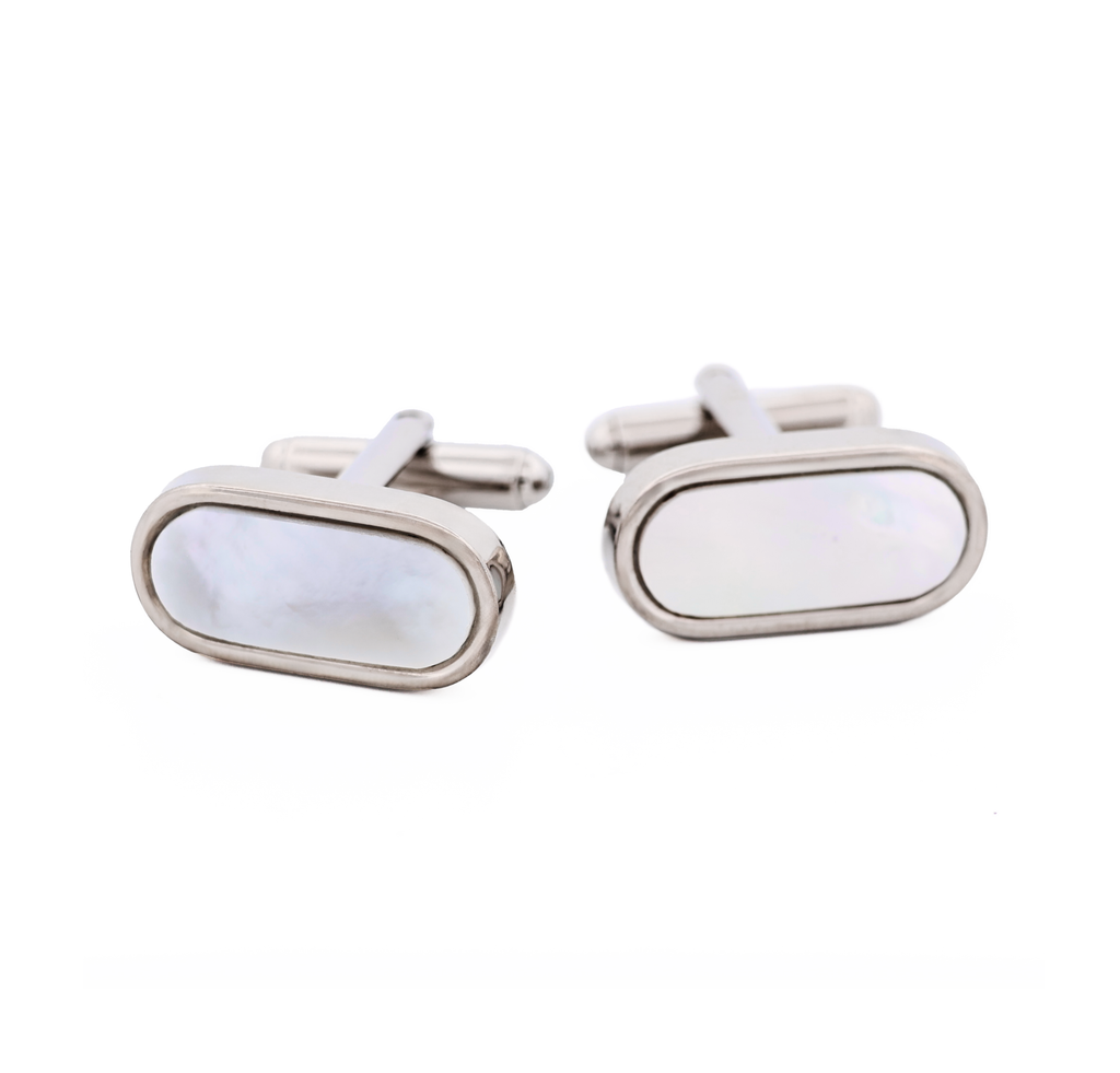 Rhodium Plated Pill Shape Mop Cufflinks