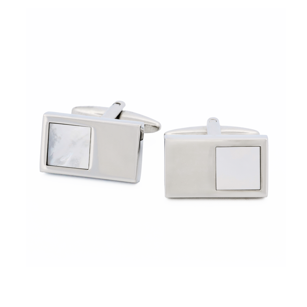 Rhodium Mother Of Pearl Cufflinks