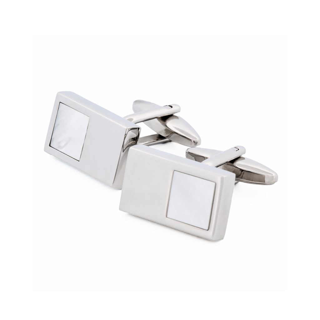 Rhodium Mother Of Pearl Cufflinks