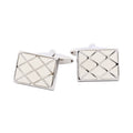 Polished Rhodium Plated Square Cufflinks with Criss Cross White Enamel Inlay