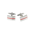 Brushed Rhodium Plated Rectangle Cufflinks with Red Centre Striped Enamel Inlay