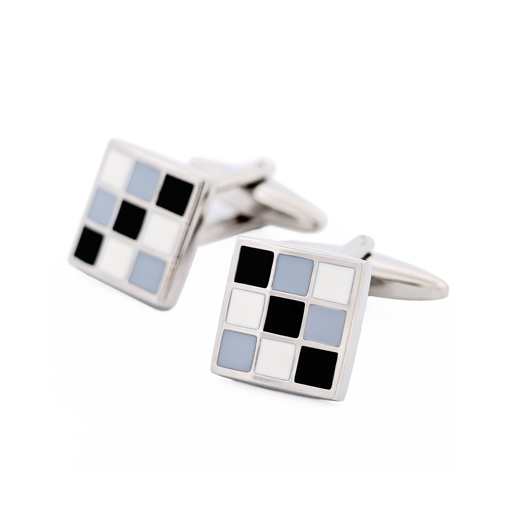 Black & Grey & White Enamel Cufflinks