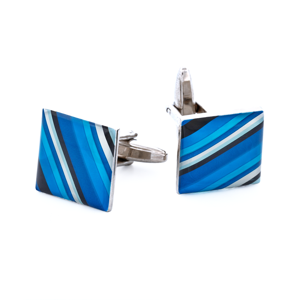 Blue Striped Square Cufflinks