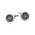 Rhodium Plated Round Cufflinks with Black & White Swirling Inlay