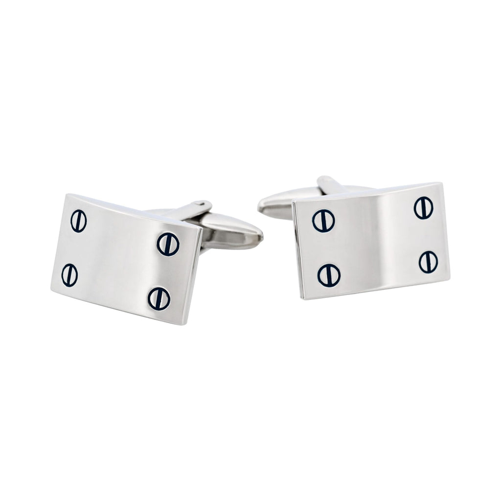Rhodium Plated Rectangle Cufflinks with Screw Detail