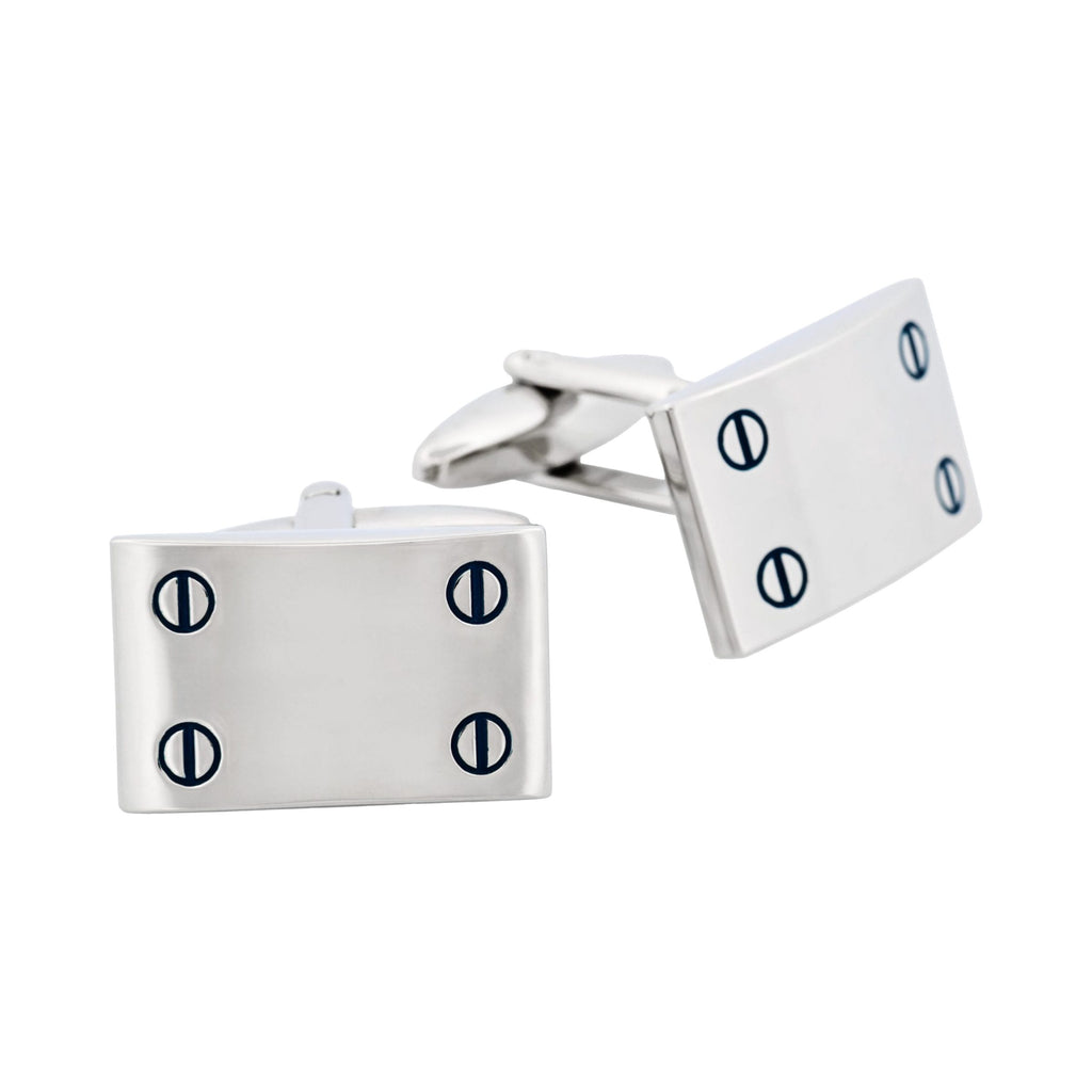 Rhodium Plated Rectangle Cufflinks with Screw Detail