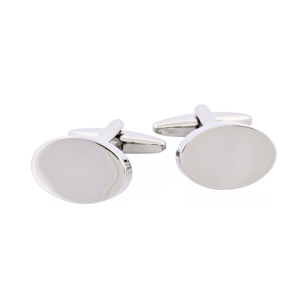 Polished Rhodium Plated Plain Oval Cufflinks