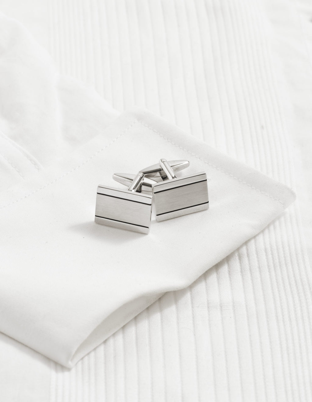 Brushed & Polished Rhodium Plated Rectangle Cufflinks
