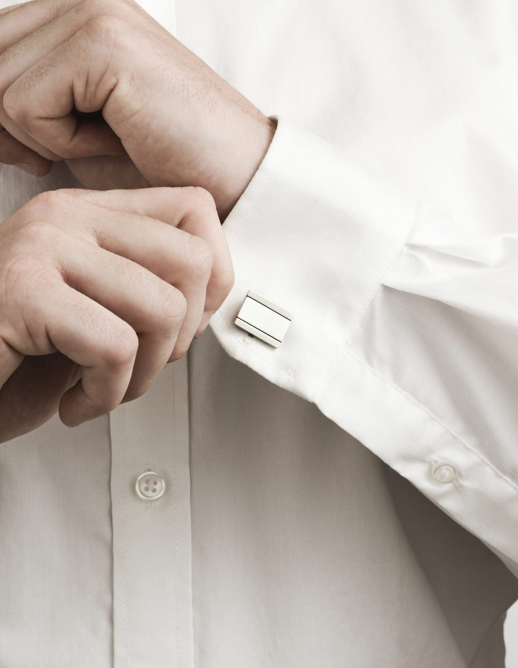 Brushed & Polished Rhodium Plated Rectangle Cufflinks