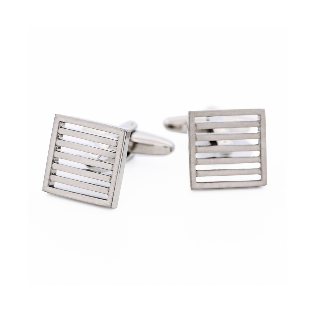 Brushed Rhodium Plated Grate Cufflinks