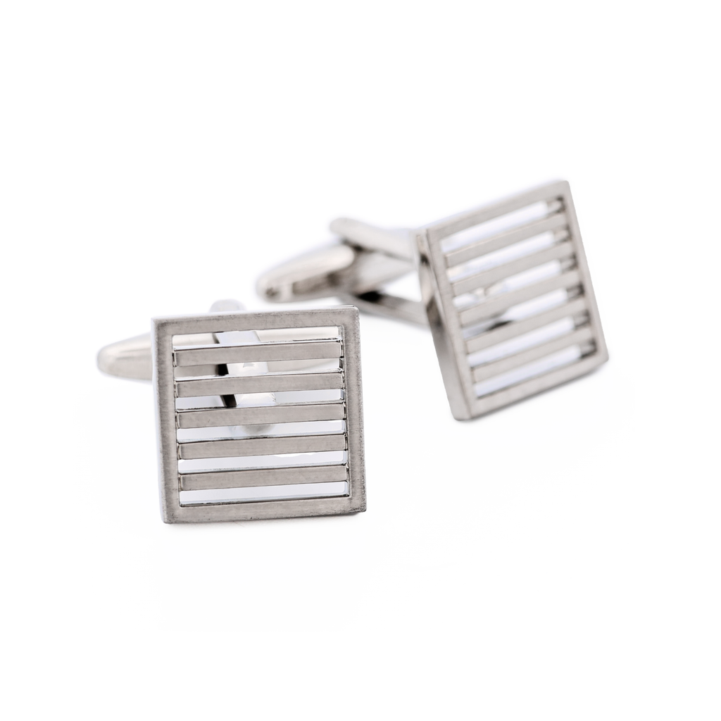 Brushed Rhodium Plated Grate Cufflinks