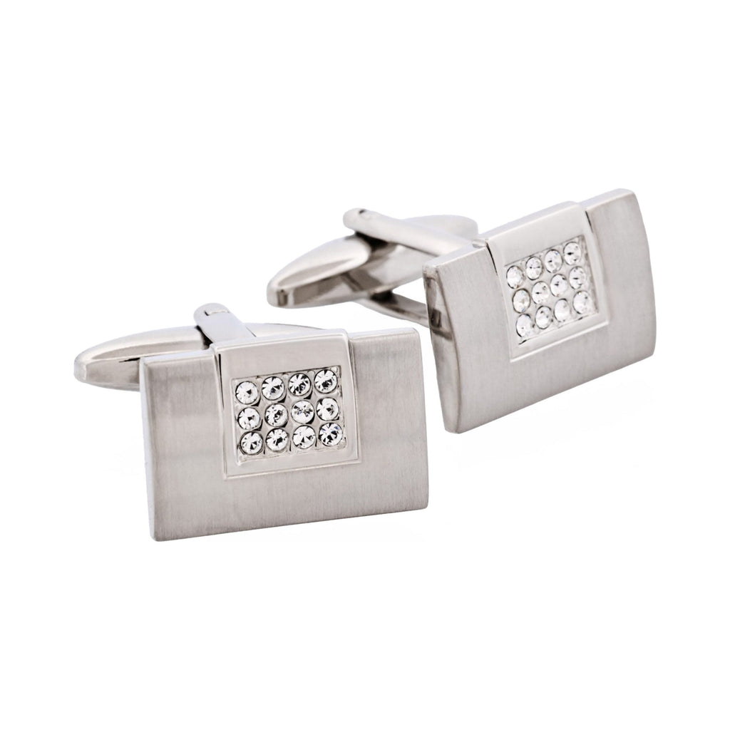 Brushed Rhodium & Crystal Cufflinks