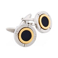 Rhodium & Gold Plated Black Enamel Round Cufflinks