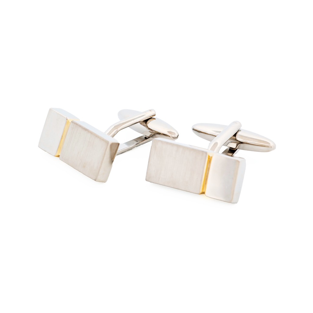Brushed Rhodium Polished Gold Cufflinks