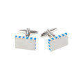 Brushed Rhodium & Blue Stripe Cufflinks