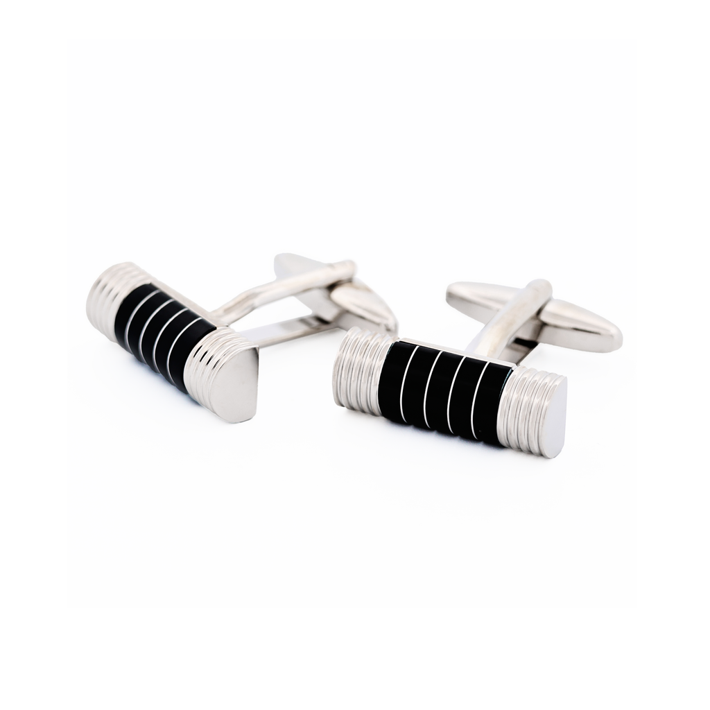 Rhodium Blue Tube Cufflinks