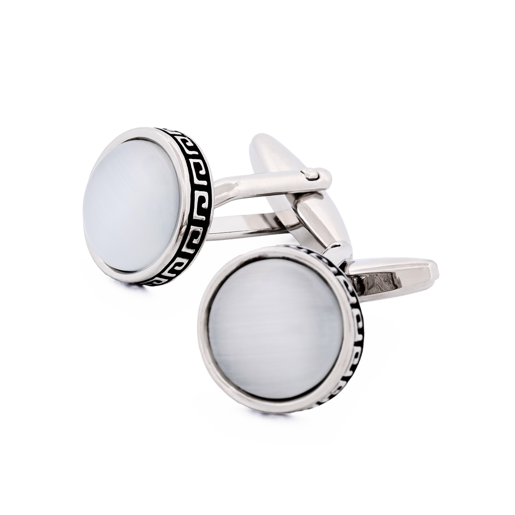 Round White Cat's Eye Cufflinks