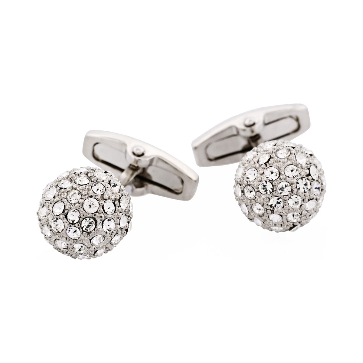 Polished Rhodium Plated Crystal Ball Cufflinks
