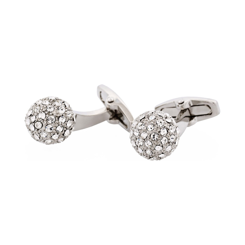 Polished Rhodium Plated Crystal Ball Cufflinks