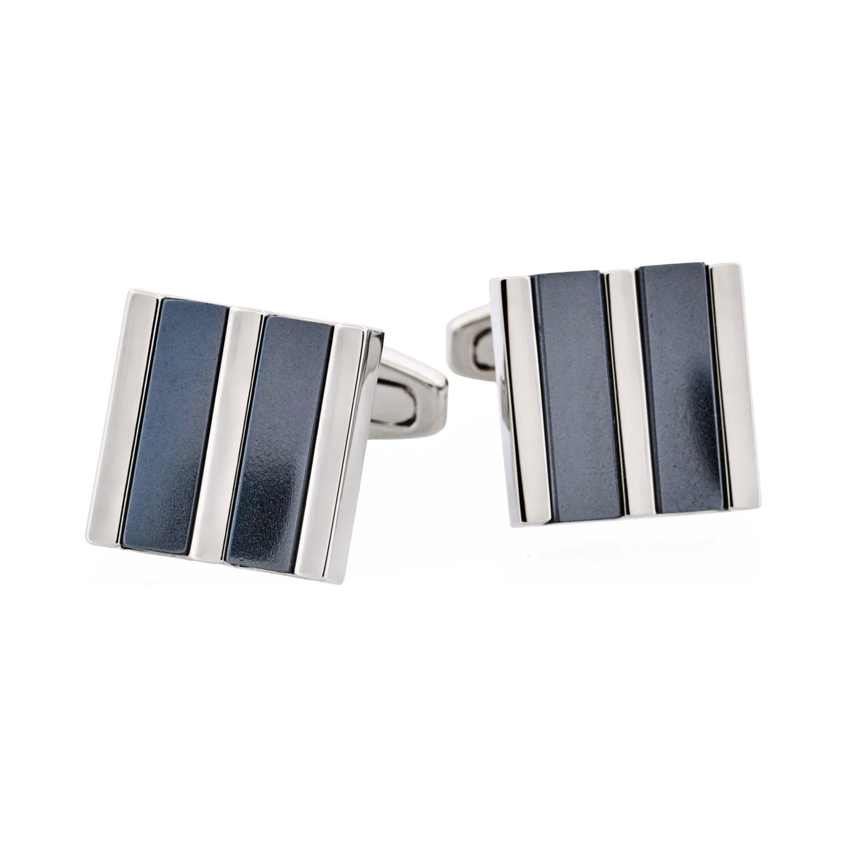 Rhodium & Hematite Striped Cufflinks