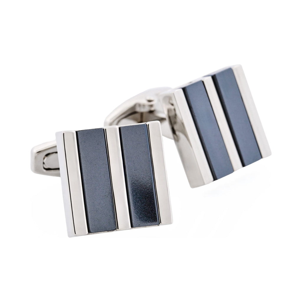 Rhodium & Hematite Striped Cufflinks