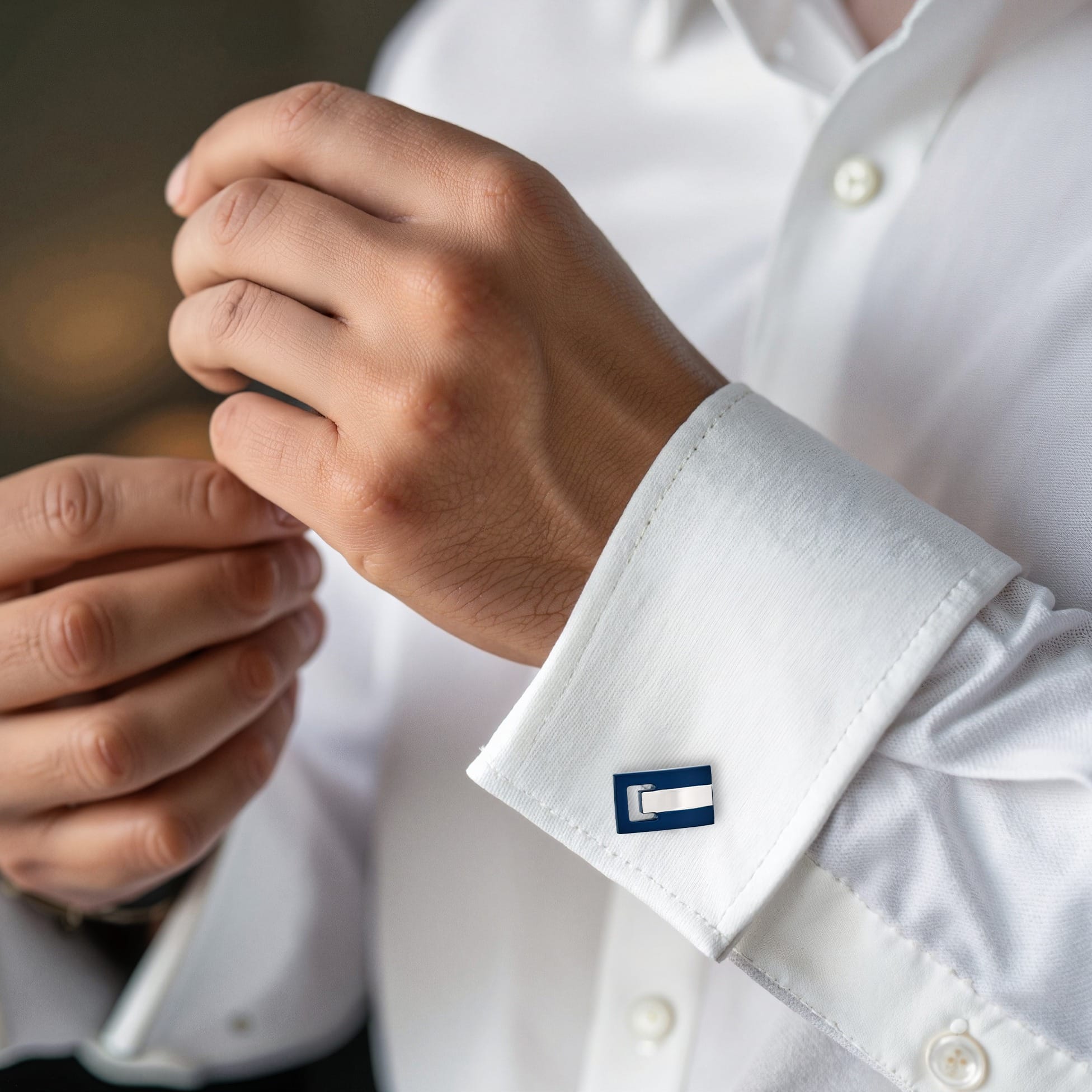 Matt Navy Blue Plated Rhodium Cufflinks