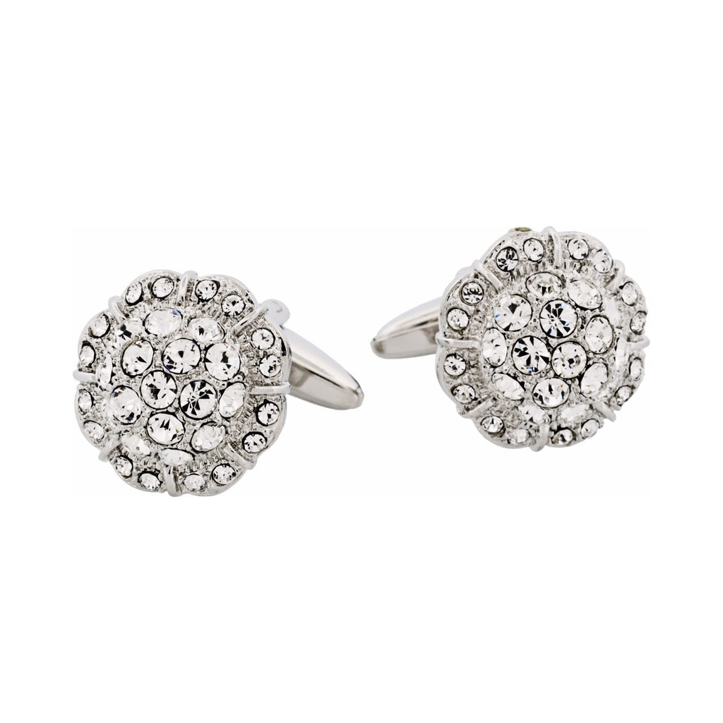 Rhodium Plated Crystal Domed Cufflinks