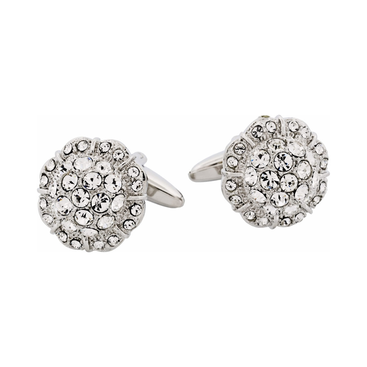 Rhodium Plated Crystal Domed Cufflinks