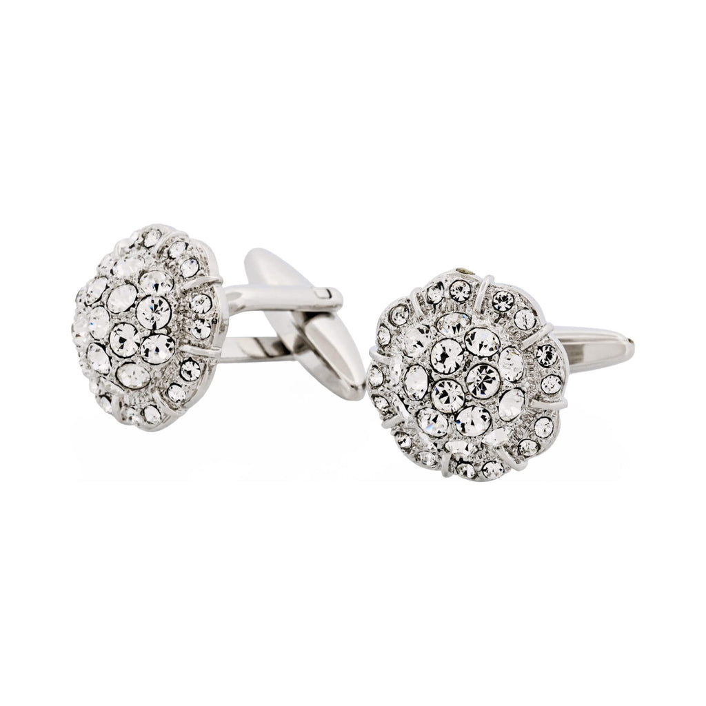 Rhodium Plated Crystal Domed Cufflinks