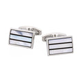 Polished Rhodium Plated Onyx & Mother Of Pearl Stripe Rectangle Cufflinks