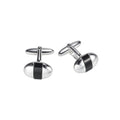 Polished Rhodium Plated Oval Cufflinks with Onyx Inlay