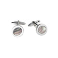 Polished Rhodium Plated Round Cufflinks with An Oval Grey Mother Of Pearl Inlay