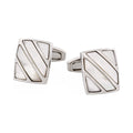 Polished Rhodium Stripe Mother Of Pearl Cufflinks